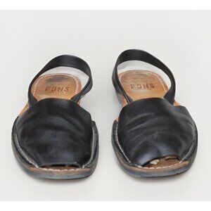 Pons Womens Classic Style Avarca Sandals Slingback Peep Toe Black Leather sz 10